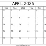 Printable April 2025 Calendar Inside April 2025 Printable Calendar