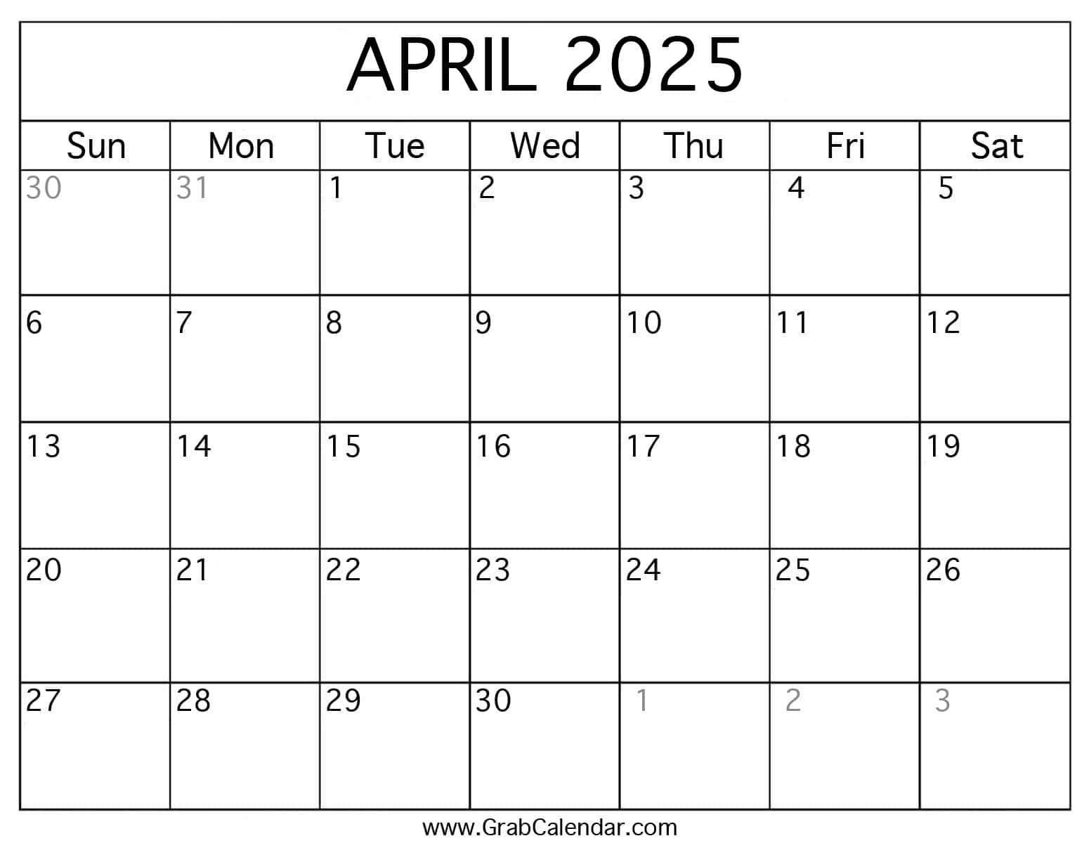 Printable April 2025 Calendar inside April 2025 Printable Calendar