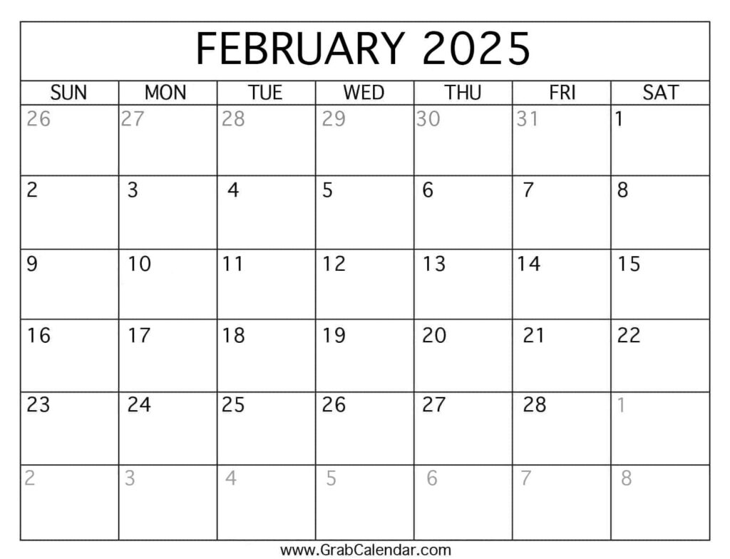 Printable February 2025 Calendar Inside February Calendar 2025 Printable