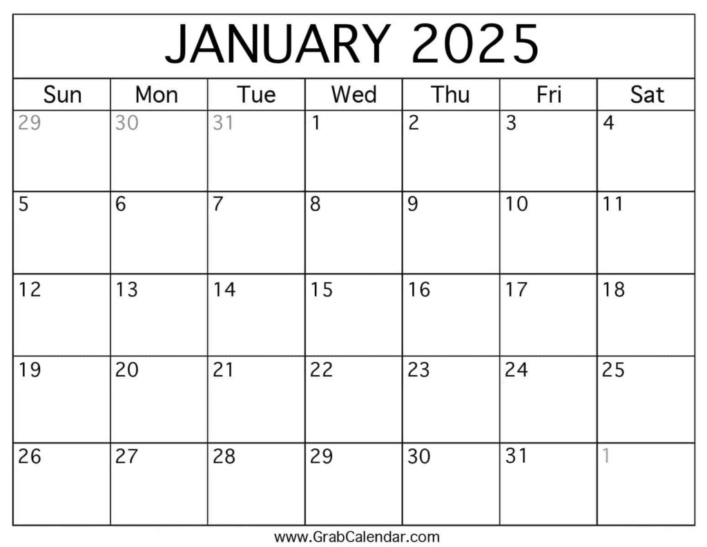 Printable January 2025 Calendar For Printable January 2025 Calendar