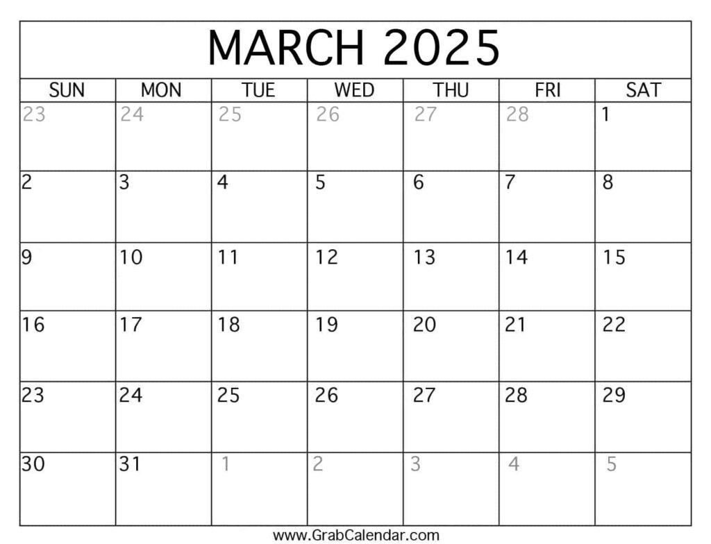 Printable March 2025 Calendar In March Calendar 2025 Printable