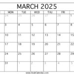 Printable March 2025 Calendar In March Calendar 2025 Printable