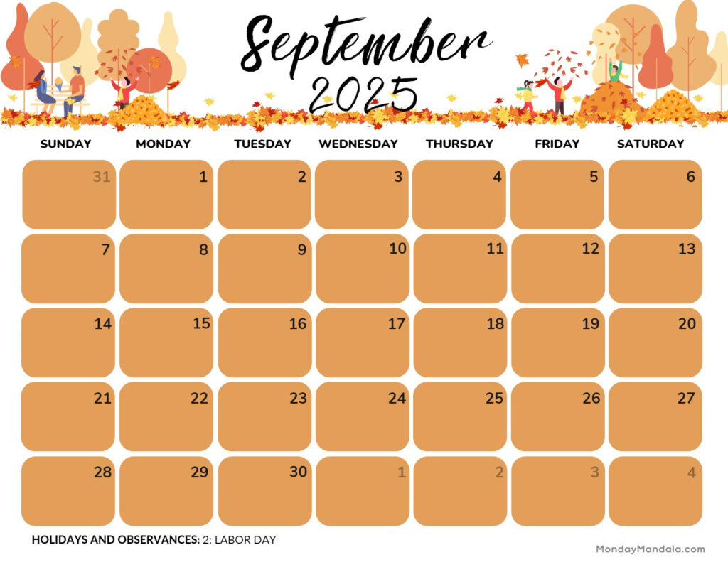 September 2025 Calendar (52 Free Pdf Printables) For Sept 2025 Calendar Printable