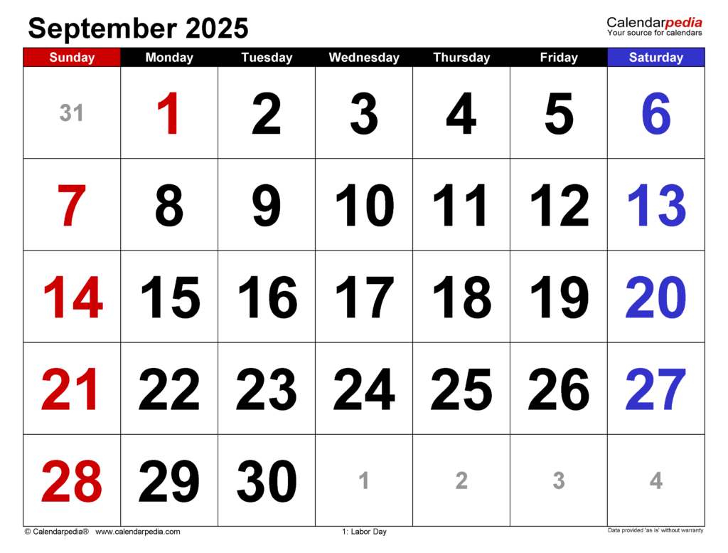 September 2025 Calendar | Templates For Word, Excel And Pdf Throughout September Calendar 2025 Printable