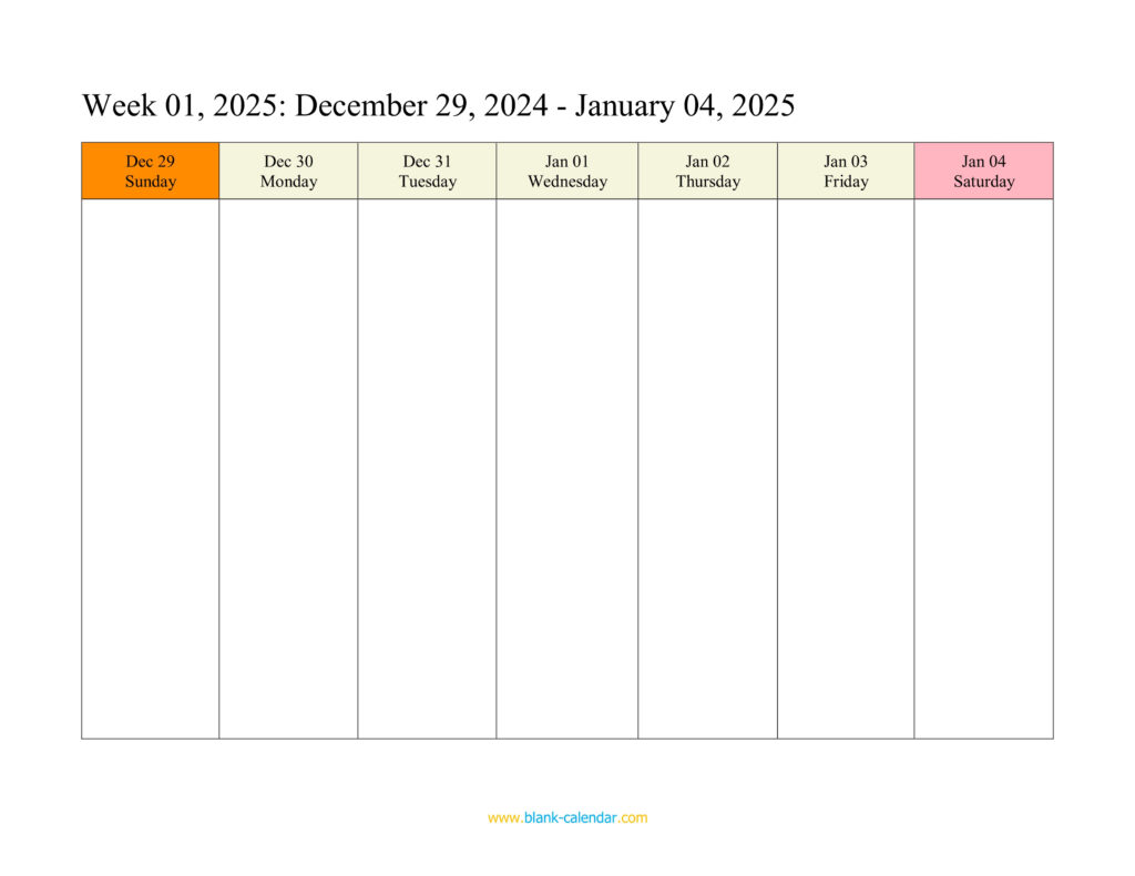 Weekly Calendar 2025 (Word, Excel, Pdf) For Printable Calendar 2025 Weekly