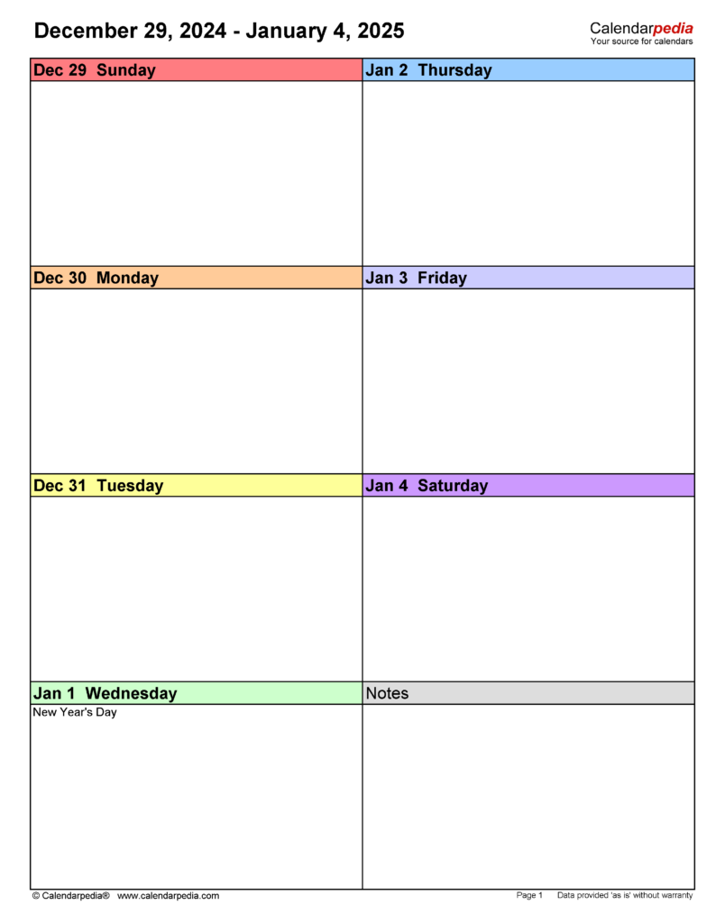 Weekly Calendars 2025 For Pdf   12 Free Printable Templates Pertaining To Calendar 2025 Weekly Printable