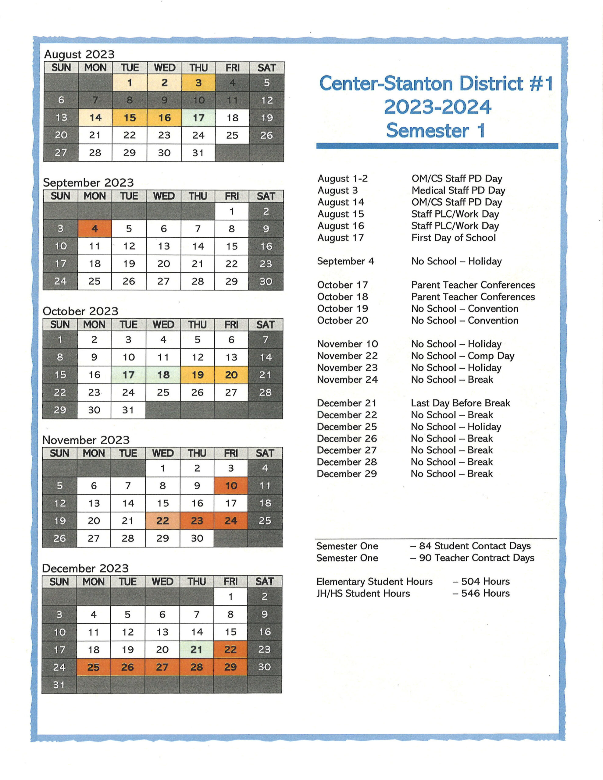 2023-2024 Calendar | Center-Stanton Public School with Cvesd Calendar 2024 - 2025 Printable