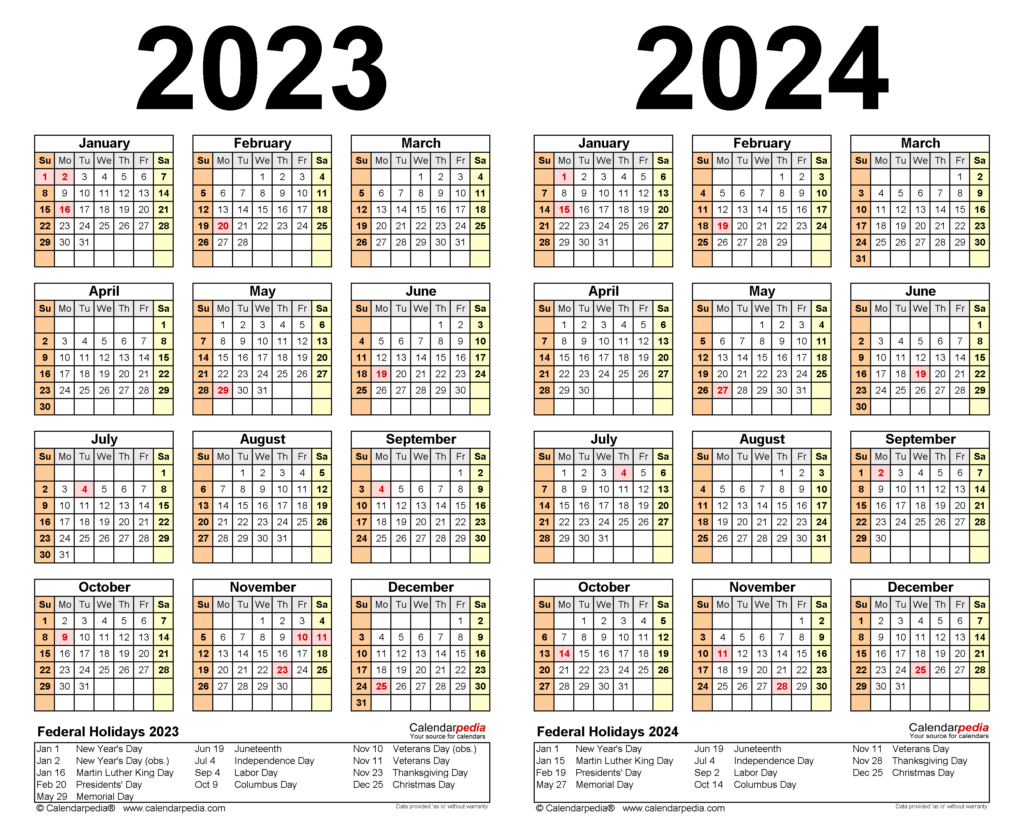 2023 2024 Two Year Calendar   Free Printable Pdf Templates With Regard To Printable Multi Dose Vial 28 Day Expiration Calendar 2025