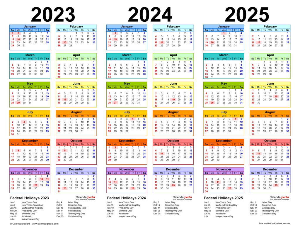 2023 2025 Three Year Calendar   Free Printable Pdf Templates In 3 Year Calendar 2024 To 2025 Printable