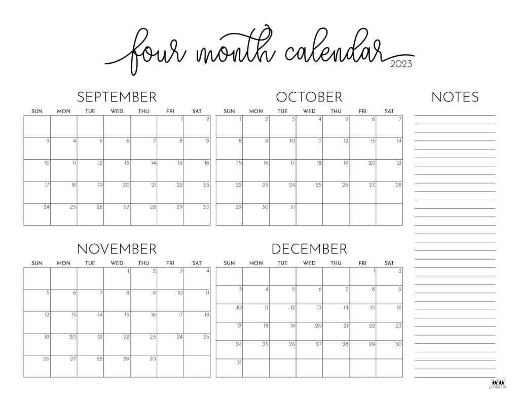 2023 Four Month Calendars - 18 Free Printables | Printabulls for Printable 4 Month Calendar 2025