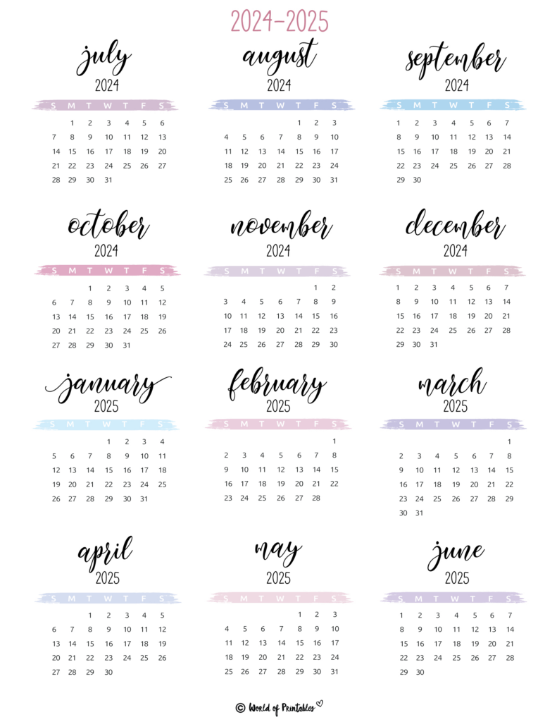 2024 2025 Calendar Free Printables   World Of Printables For 2025 Small Printable Calendar