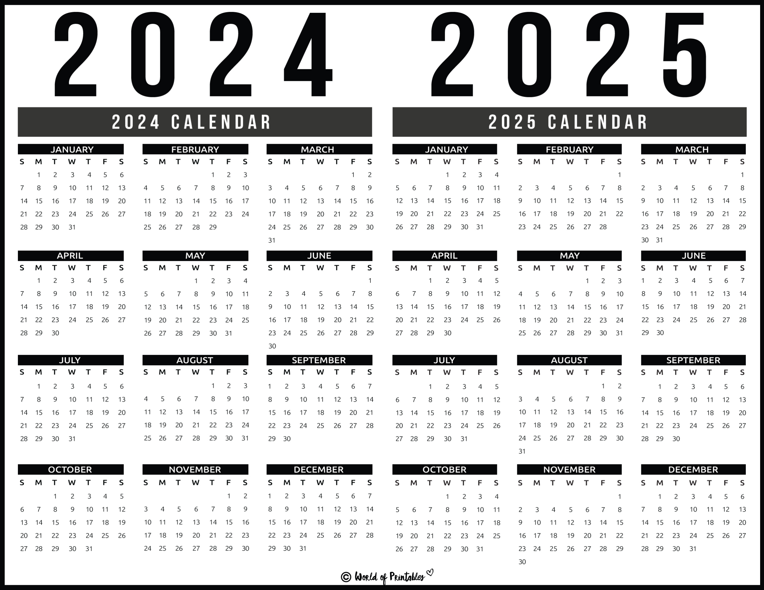 2024 2025 Calendar Free Printables - World Of Printables for Calendar 2024 2025 Printable