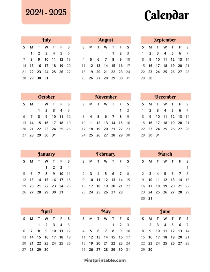 4 Year Calendar 2024 to 2025 Printable