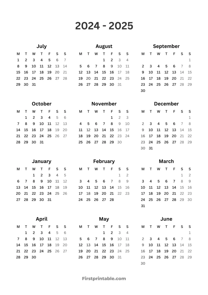 2024 2025 Calendar Printables | Free Pdf For Printable Calendar 2024   2025