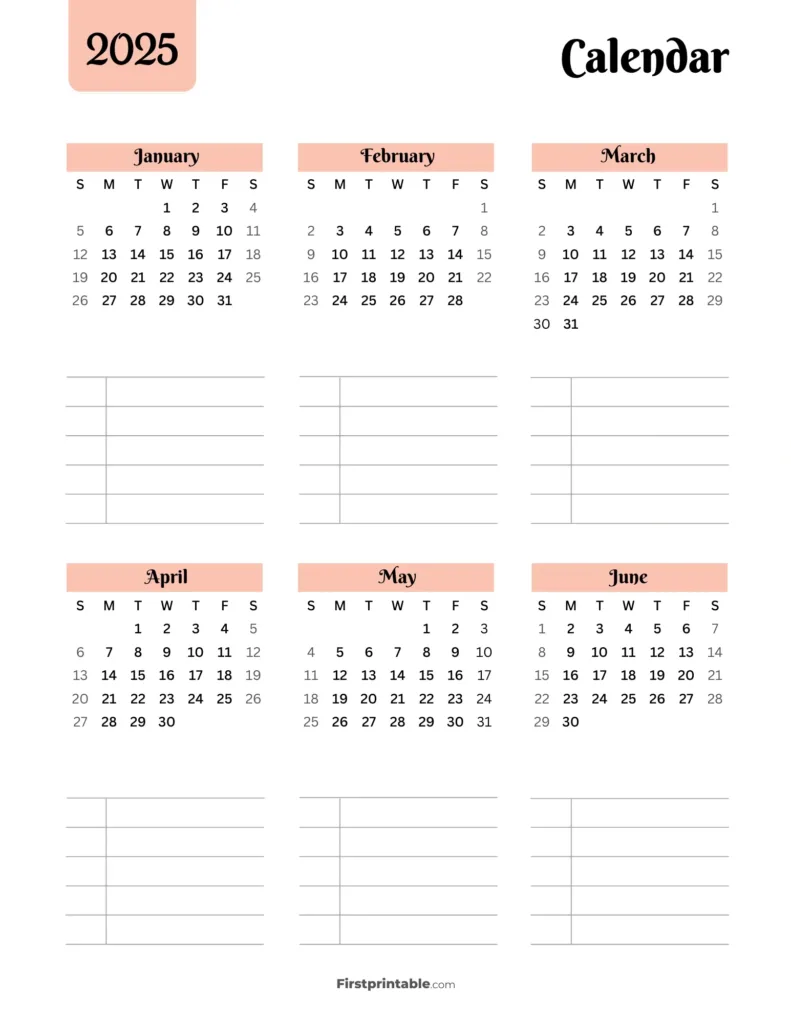 2024 2025 Calendar Printables | Free Pdf Inside January To June 2025 Calendar Printable