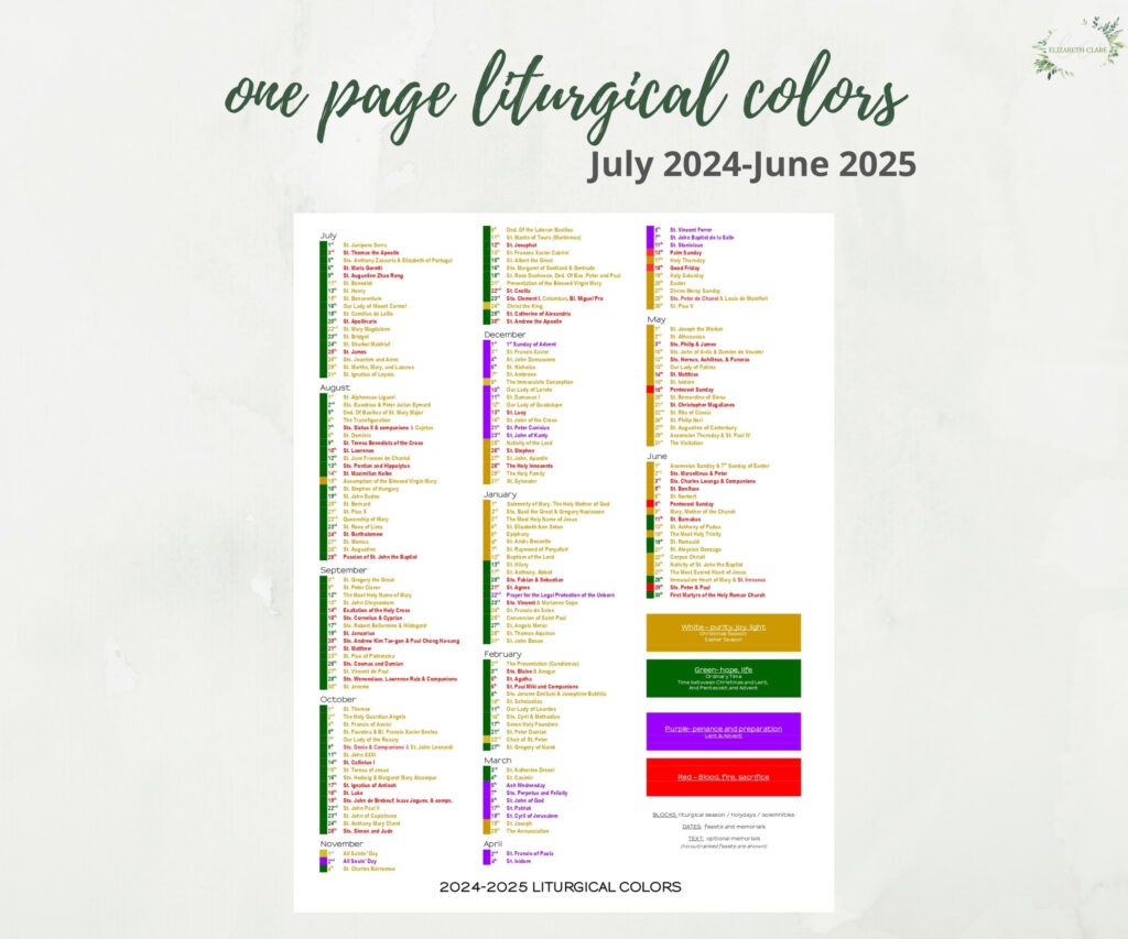 2024 2025 Catholic Liturgical Calendar Year At A Glance In Free Printable Catholic Liturgical Calendar 2025