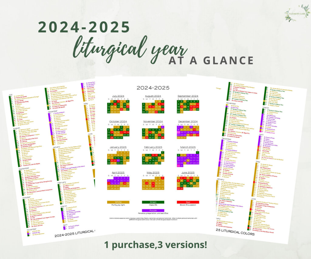 2024 2025 Catholic Liturgical Calendar Year At A Glance Pertaining To Liturgical Color Calendar 2025 Printable