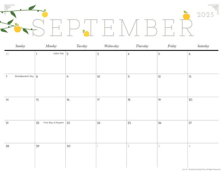 2025 Monthly Calendar Printable Cute