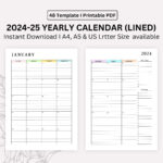 2024, 2025 Monthly Lined Calendar Printable, Dated Month On 2 For 2024 And 2025 Calendar Planner Printable