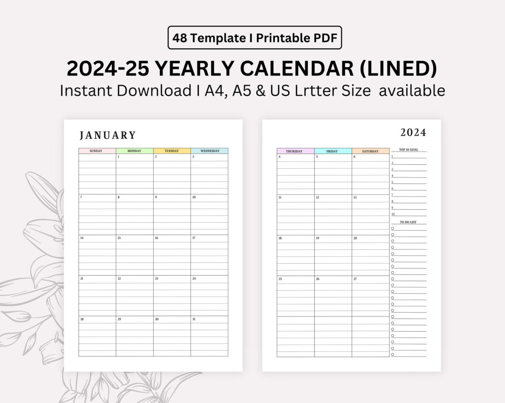 2024, 2025 Monthly Lined Calendar Printable, Dated Month On 2 For Printable Calendar 2025 With Lines