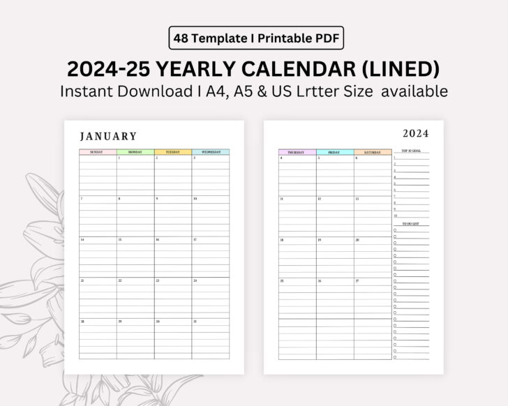 Printable Lined Calendar 2025