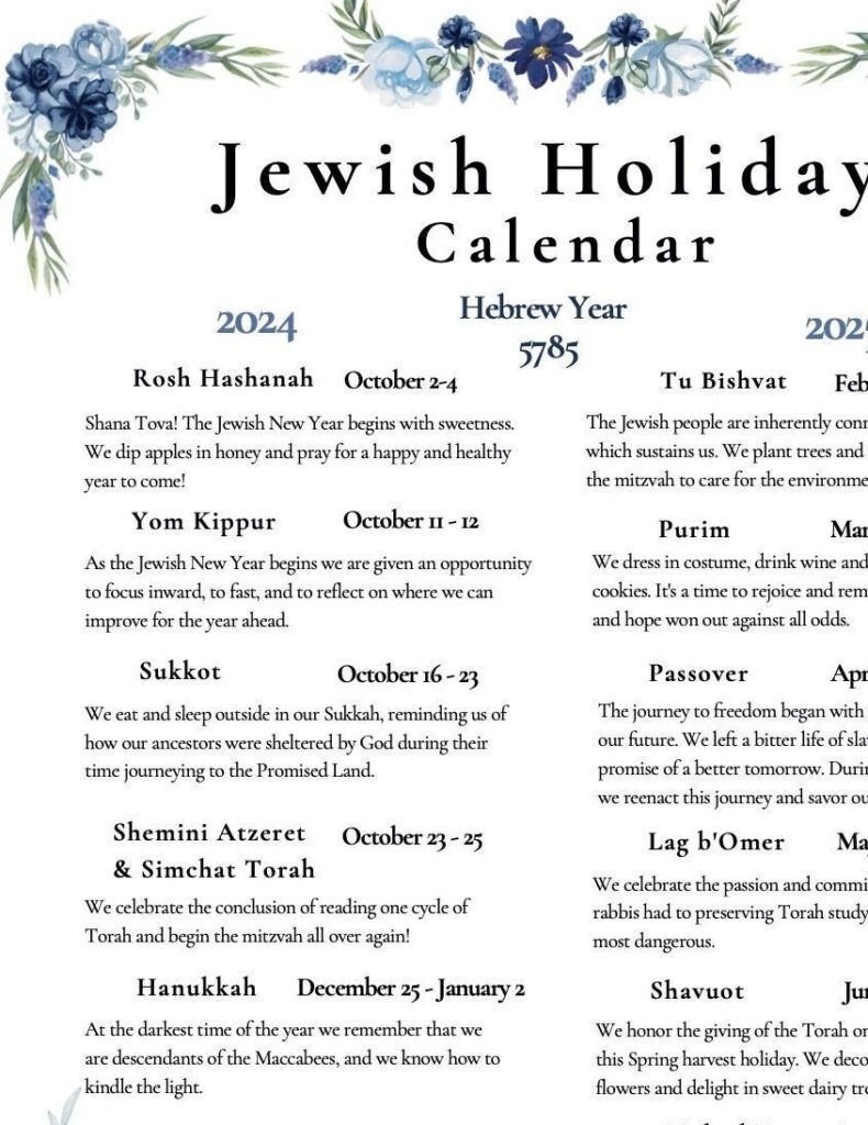 2024 2025 New Jewish Holiday Calendar Hebrew Calendar 5785 Rosh Pertaining To Jewish Holidays 2025 Calendar Printable