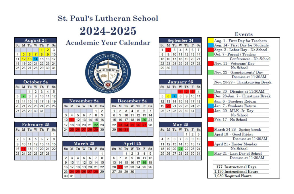 2024  2025 School Calendar   St. Paul'S Lutheran School Throughout Lutheran Calendar 2025 Printable