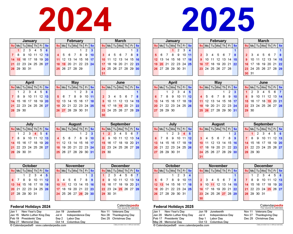 2024 2025 Two Year Calendar   Free Printable Pdf Templates For 2024 And 2025 Calendar With Holidays Printable