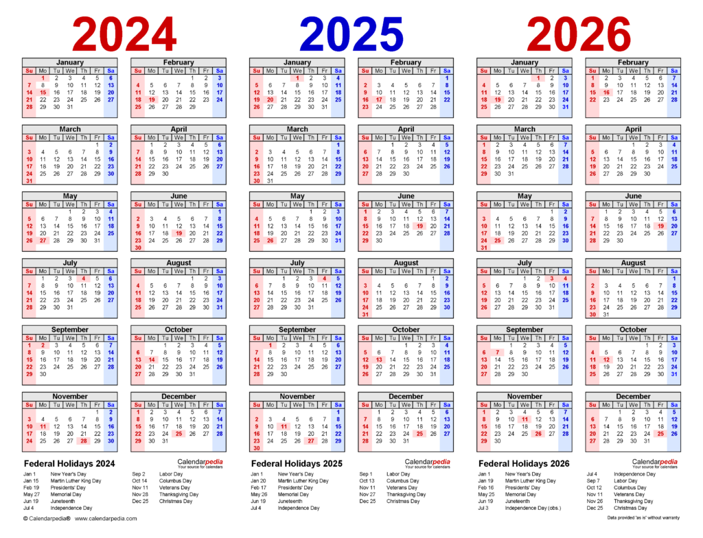 2024 2026 Three Year Calendar   Free Printable Pdf Templates Throughout 3 Year Calendar 2024 To 2025 Printable