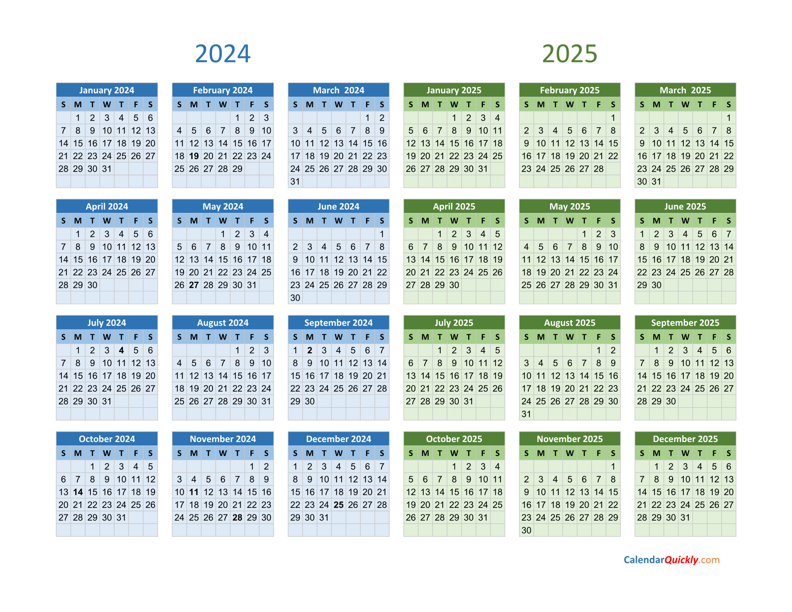 2024 And 2025 Calendar | Calendar Quickly in Calendar 2024 and 2025 Printable