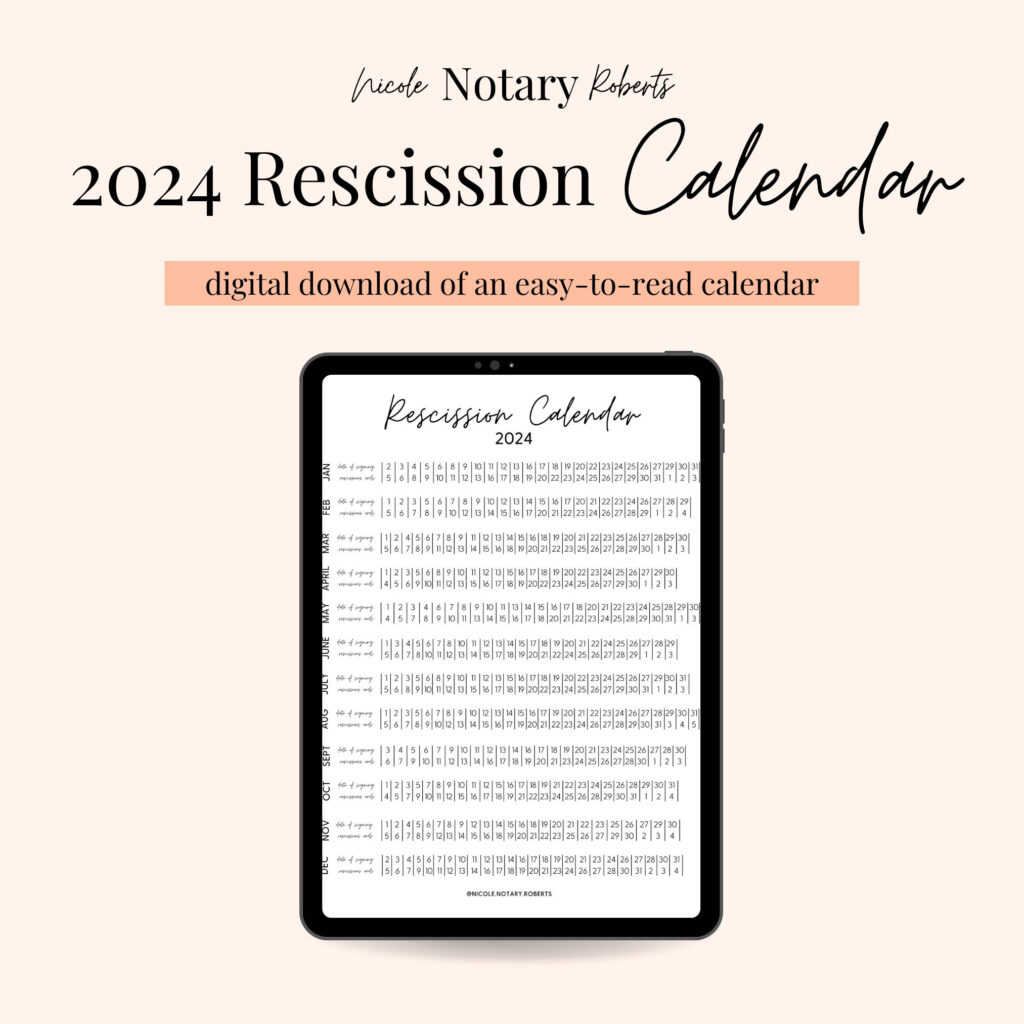 2024 Rescission Calendar For Loan Signings   Etsy Uk Throughout 2025 Rescission Calendar Printable