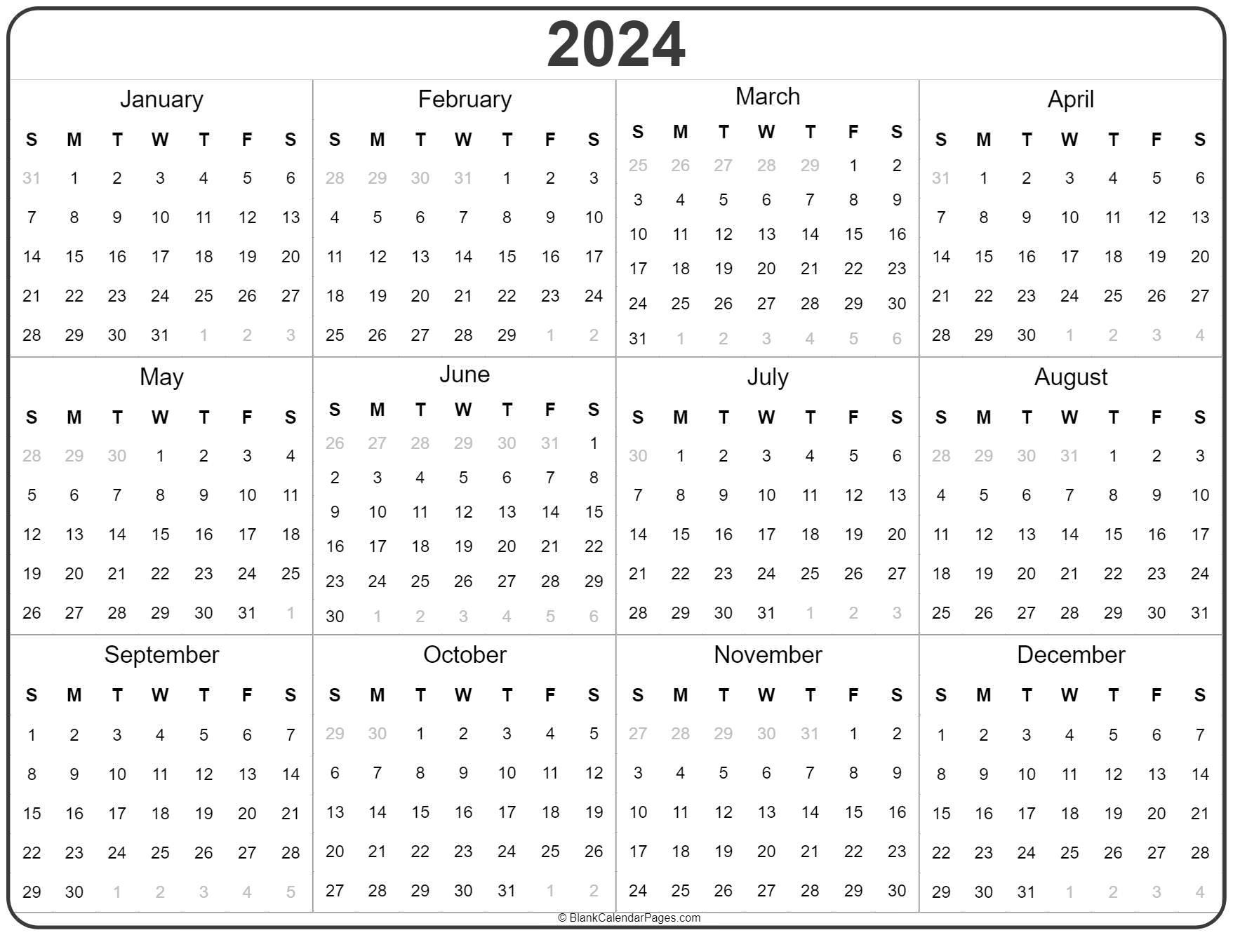 2024 Year Calendar | Yearly Printable intended for Annual Calendar Printable 2025