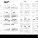 2025, 2026, 2027, 2028, 2029 Years English Calendars With 12 In 5 Year Calendar 2025 To 2029 Printable