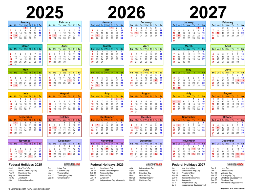 2025 2027 Three Year Calendar   Free Printable Excel Templates Intended For 5 Year Calendar 2025 To 2029 Printable