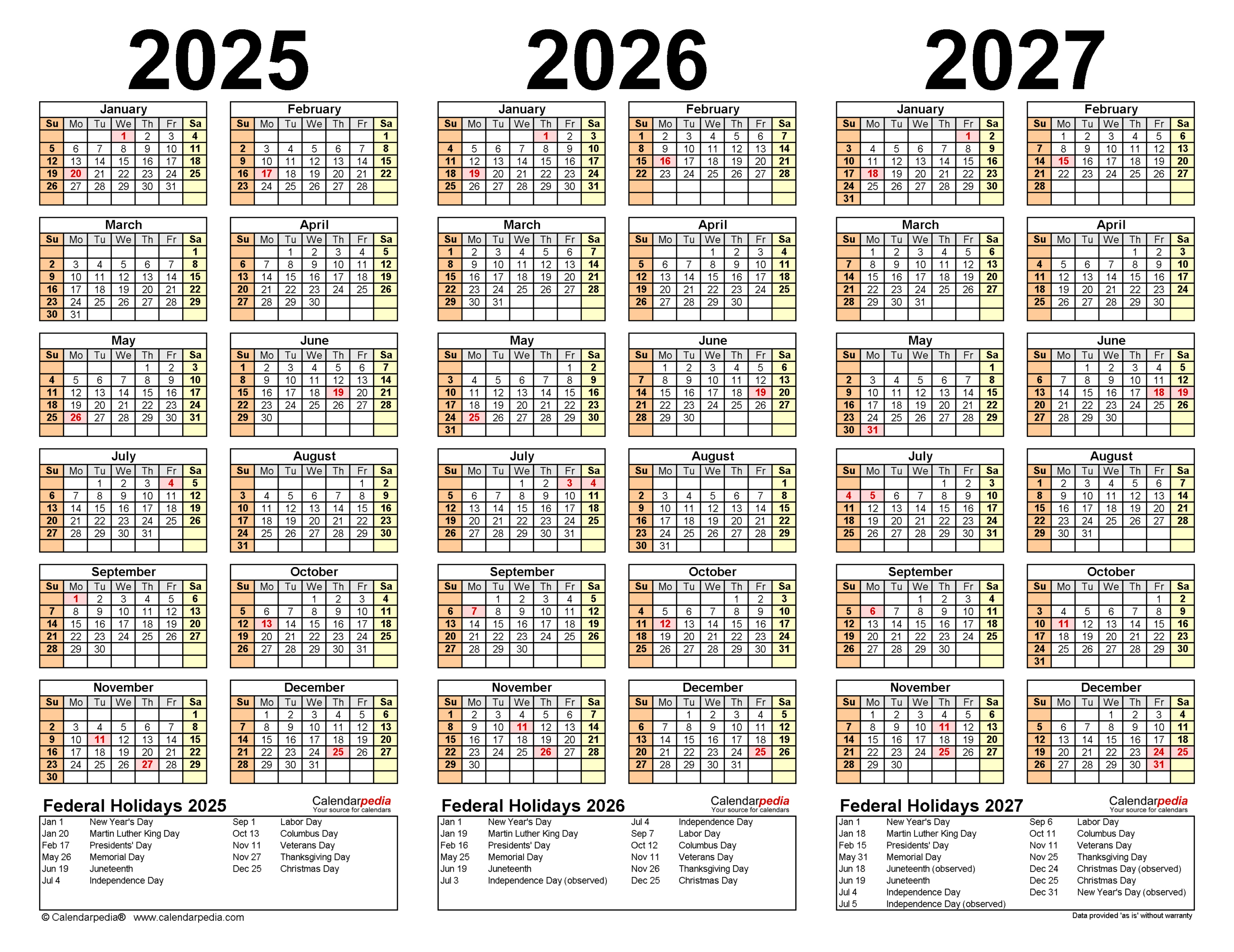 2025-2027 Three Year Calendar - Free Printable Word Templates throughout 5 Year Calendar 2025 To 2029 Printable