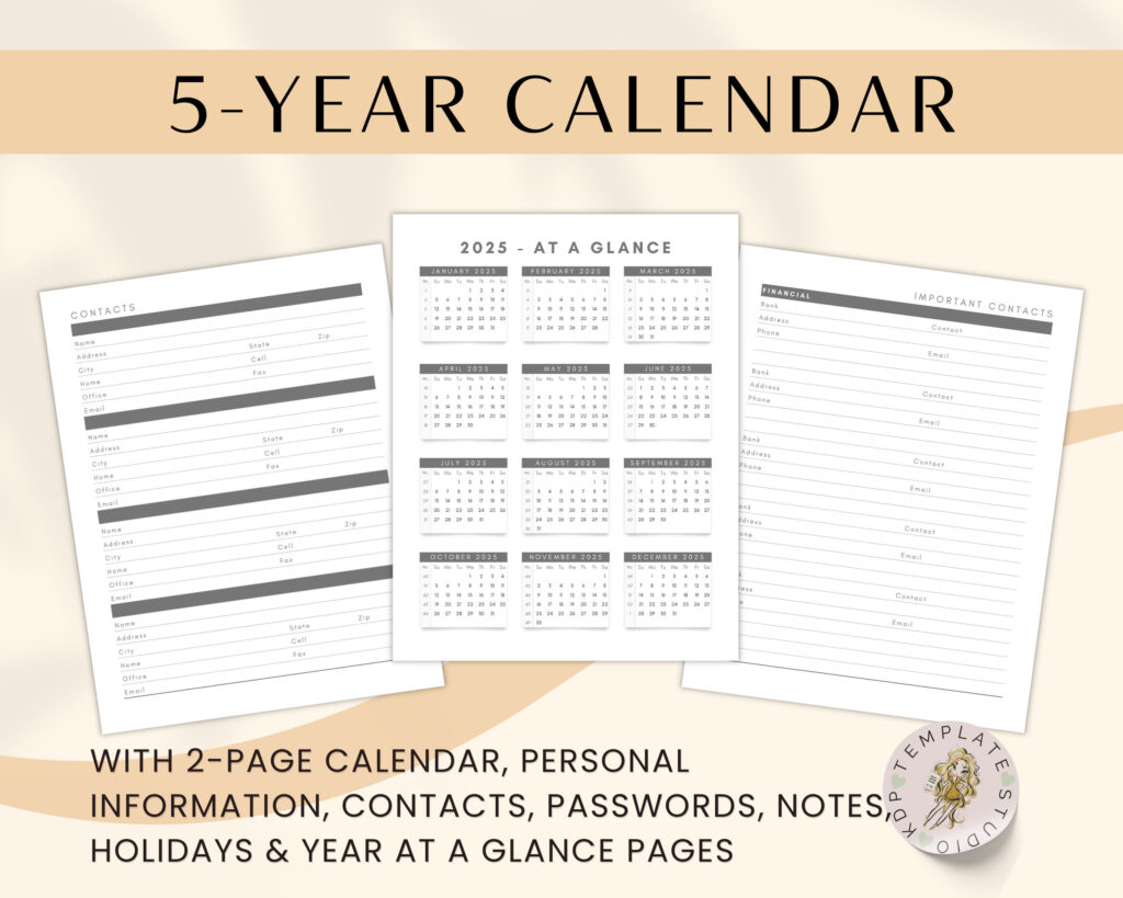 2025 2029 5 Year Planner Template, 8.5X11, Kdp Interior, Long Term Inside 5 Year Calendar 2025 To 2029 Printable