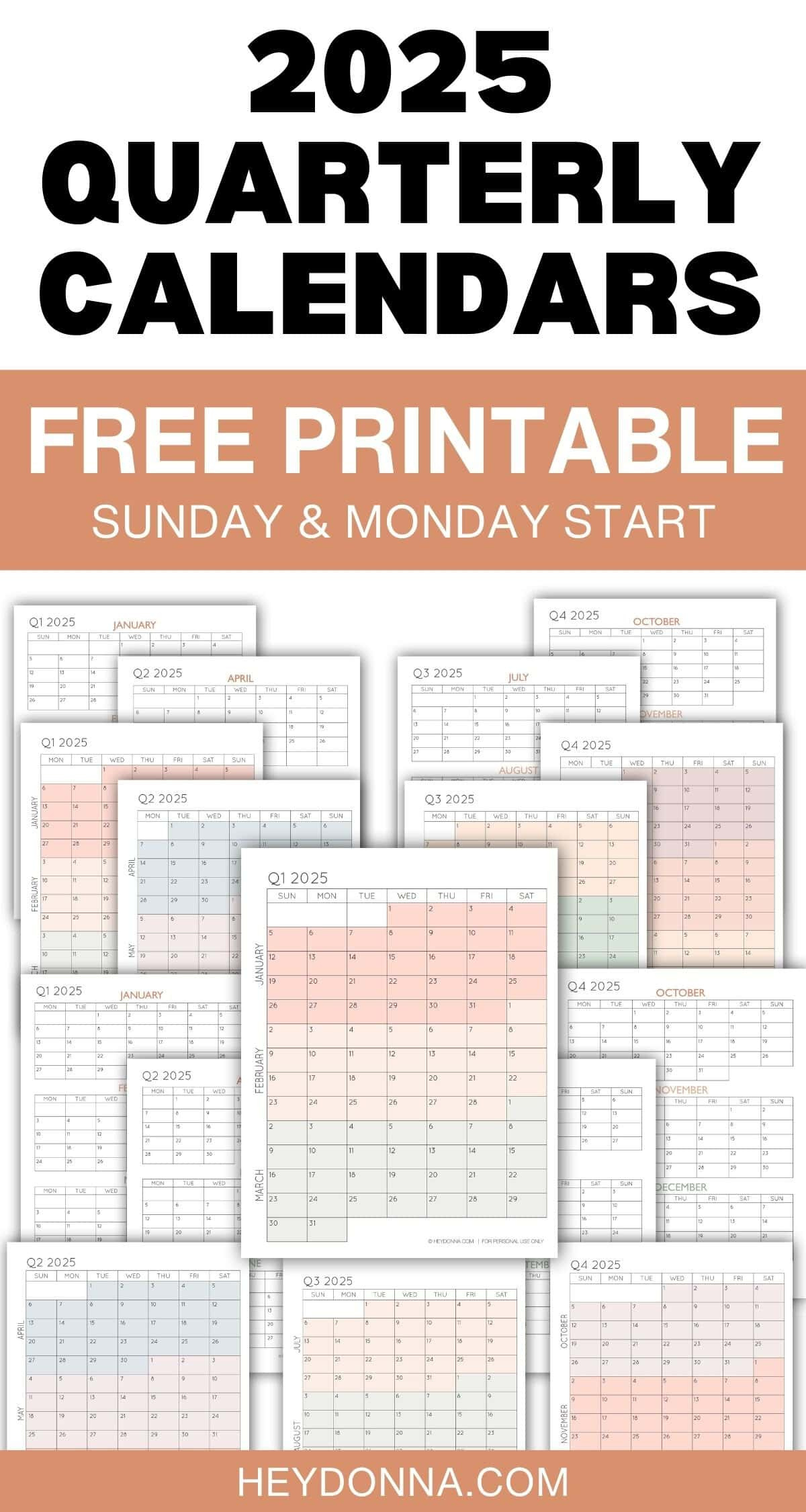 2025 3-Month Quarterly Calendar Printables - Free - Hey, Donna! for 2025 3 Month Calendar Printable