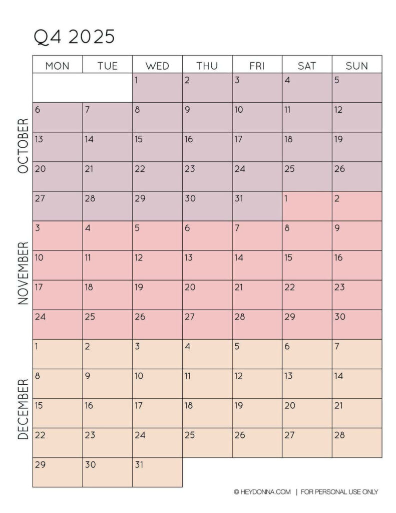 2025 3 Month Quarterly Calendar Printables   Free   Hey, Donna! For 3 Month Calendar Printable 2025