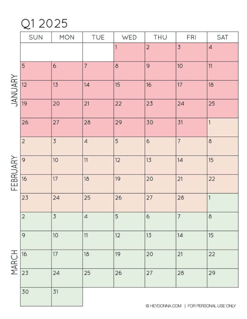 2025 3 Month Quarterly Calendar Printables   Free   Hey, Donna! Intended For Free Printable 2025 Quarterly Calendar