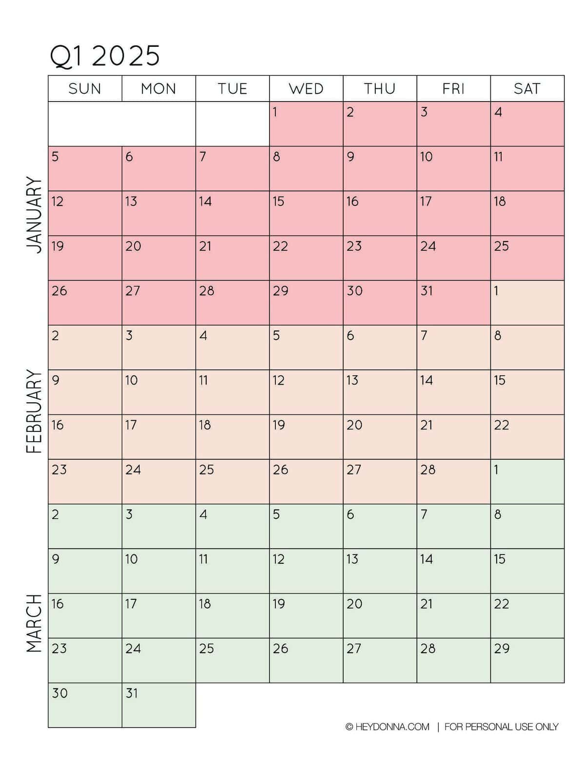 2025 3-Month Quarterly Calendar Printables - Free - Hey, Donna! intended for Free Printable 2025 Quarterly Calendar