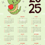 2025 Annual Calendar. Cute Snake Girl With Heart. Funny Kawaii Regarding Funny Printable Calendar 2025