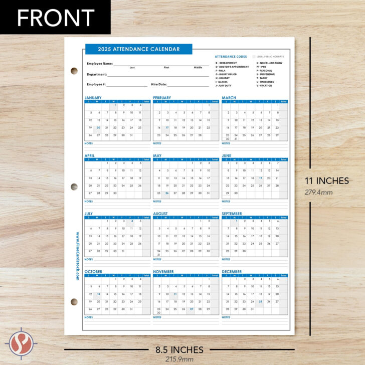 Free Printable Employee Attendance Calendar 2025