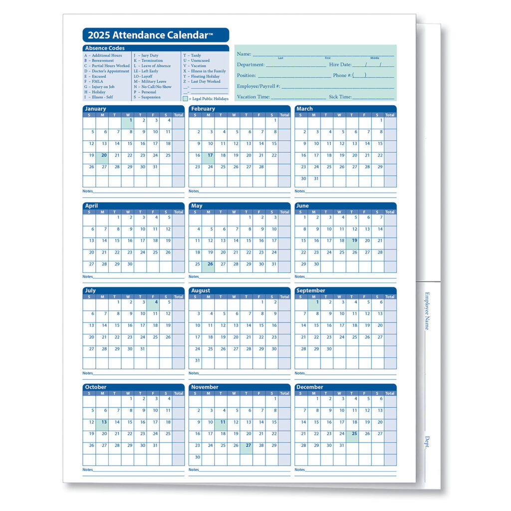 2025 Attendance Calendar Folder | Hrdirect For 2025 Employee Attendance Calendar Printable