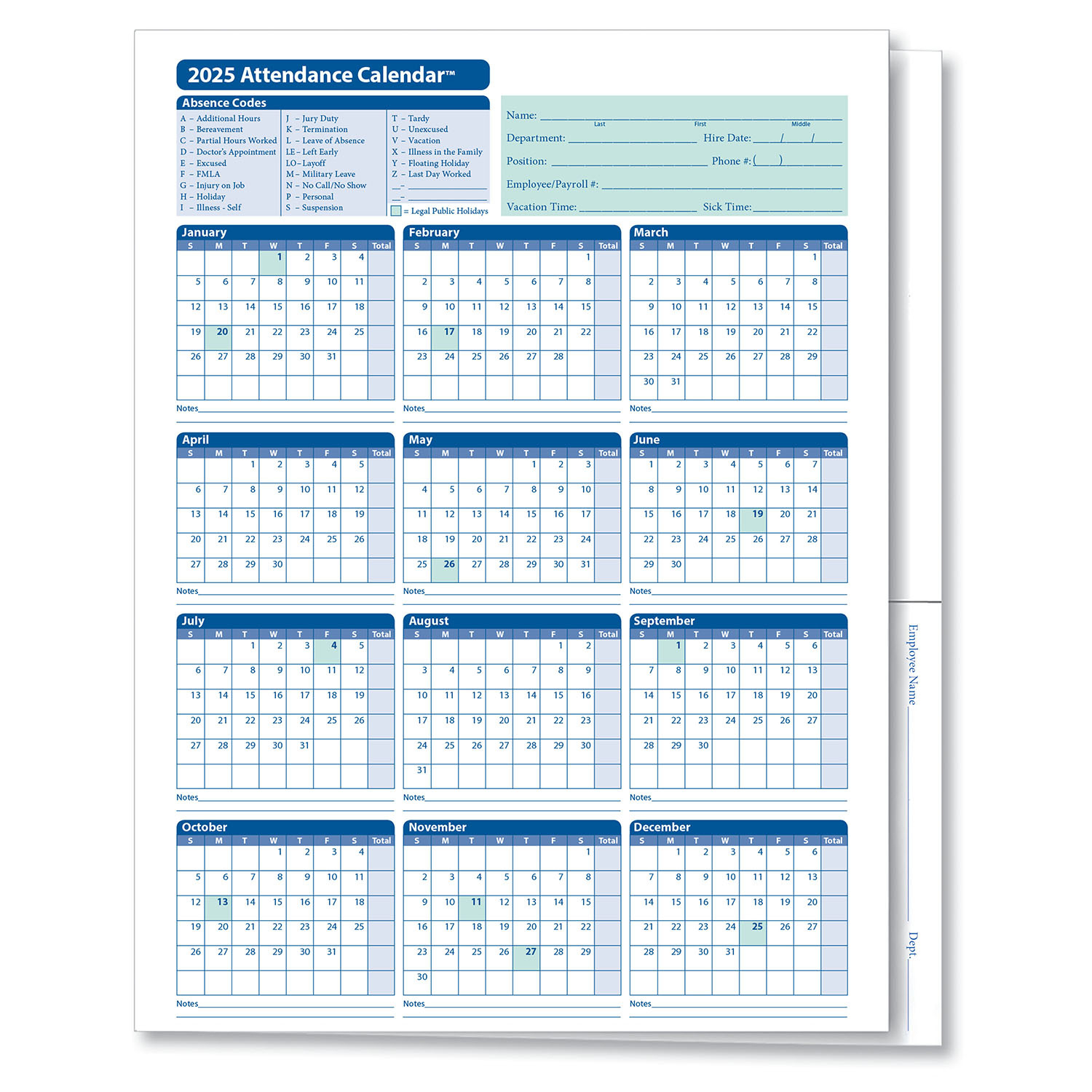 2025 Attendance Calendar Folder | Hrdirect throughout Employee Attendance Calendar 2025 Printable