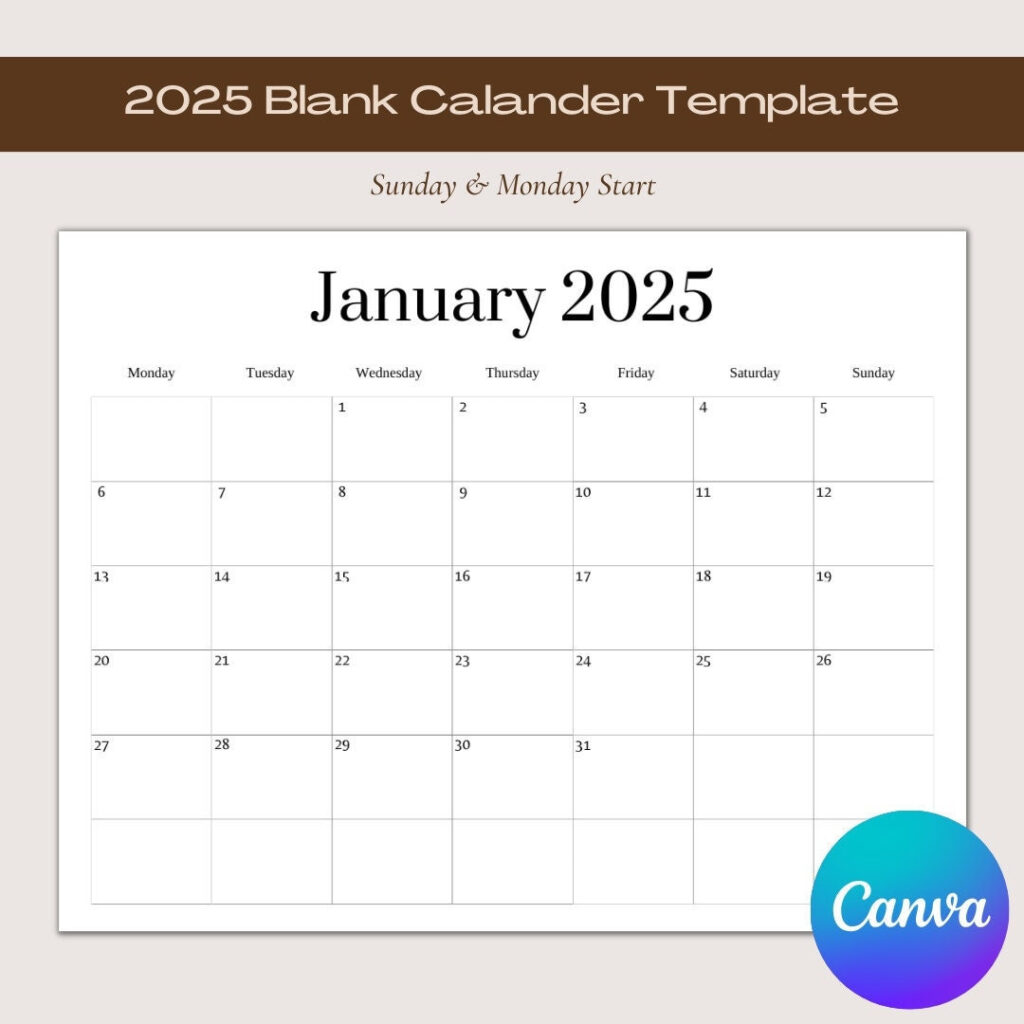 2025 Blank Calendar Template Blank Calendar Printable Blank In 2025 Blank Monthly Calendar Printable