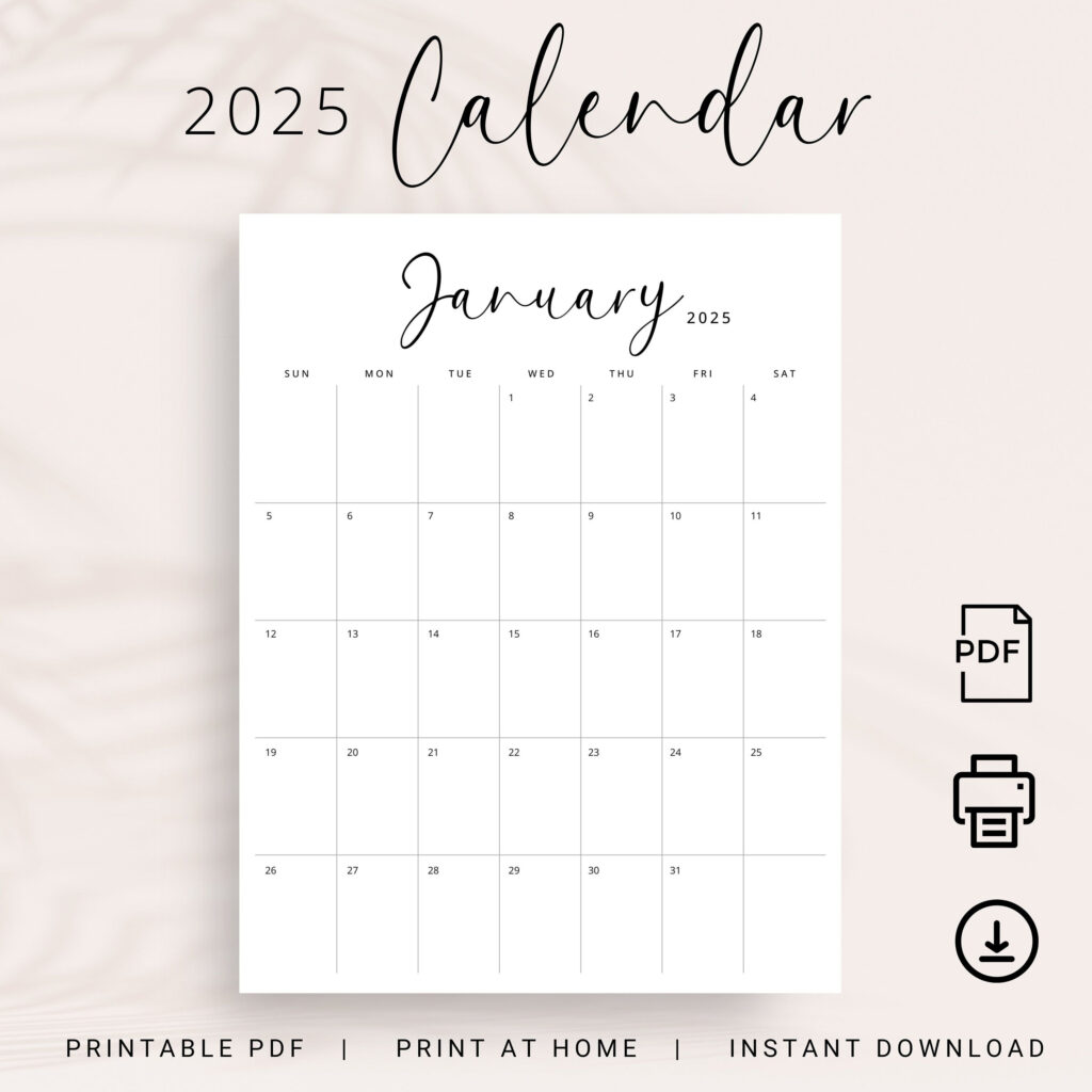 2025 Calendar 2025 Monthly Planner Printable 2025 Vertical Monthly Regarding Free Printable Vertical Monthly Calendar 2025