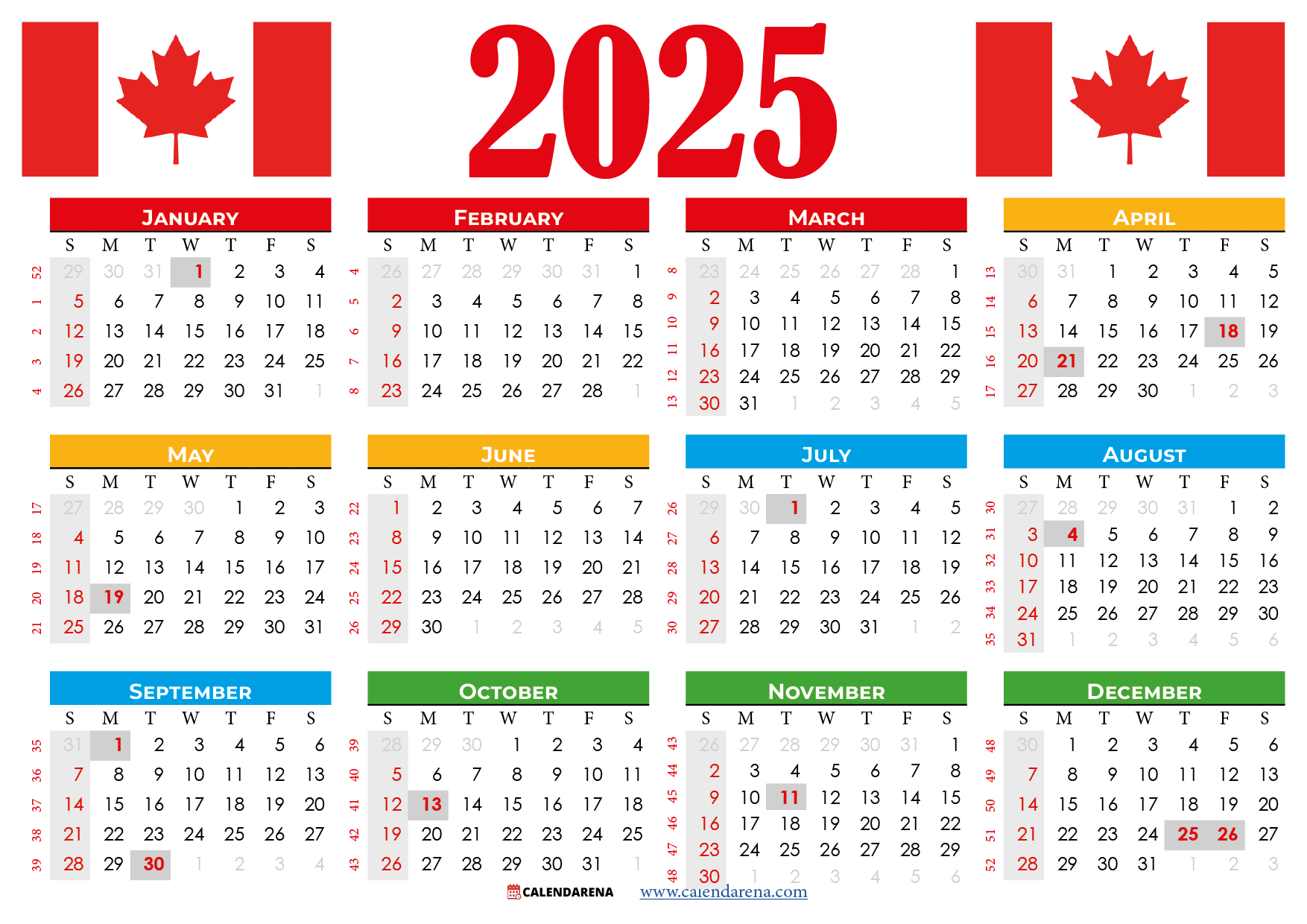 2025 Calendar Canada Printable Free inside 2025 Calendar Canada Printable