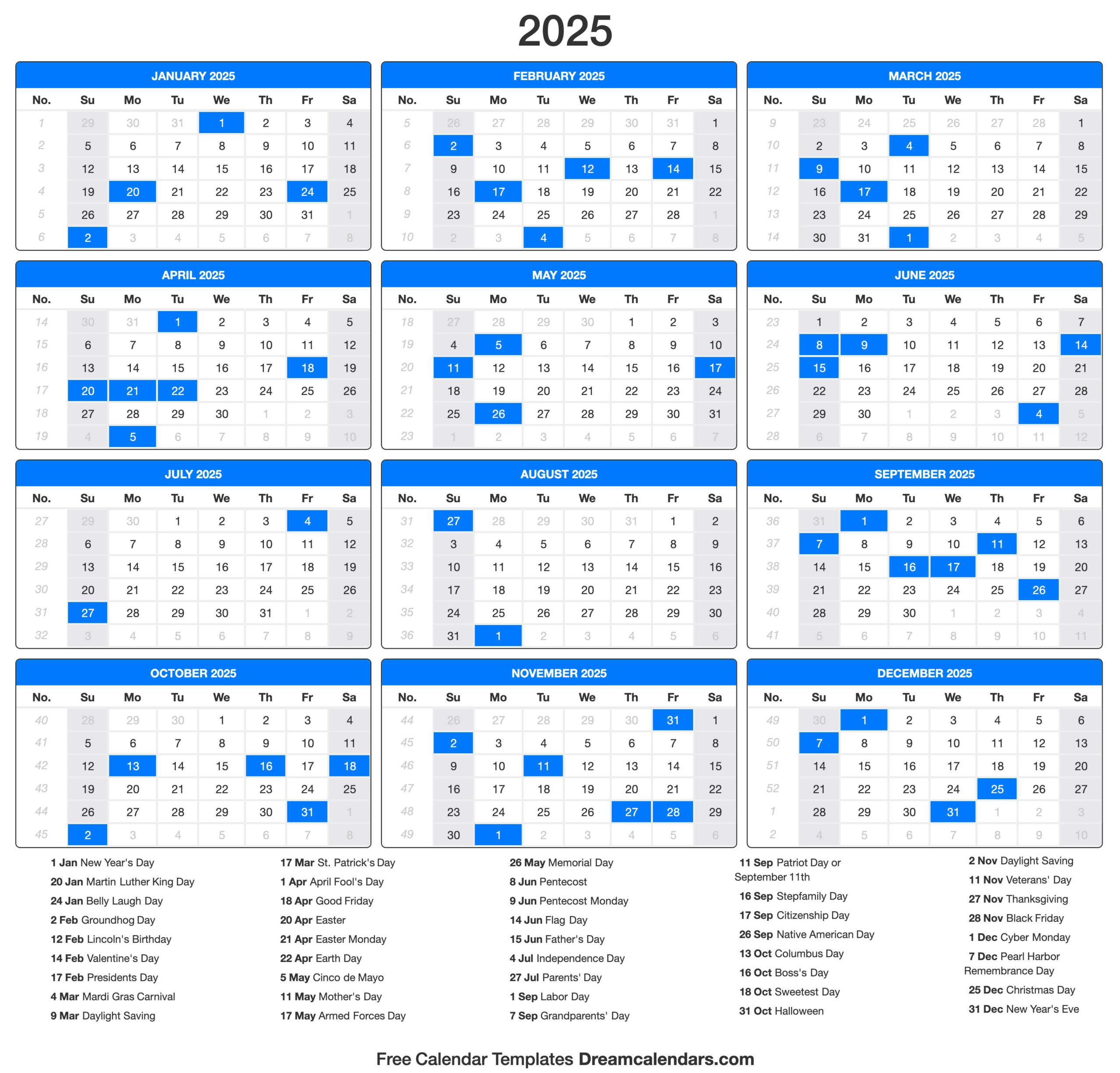 2025 Calendar for Time and Date Printable Calendar 2025