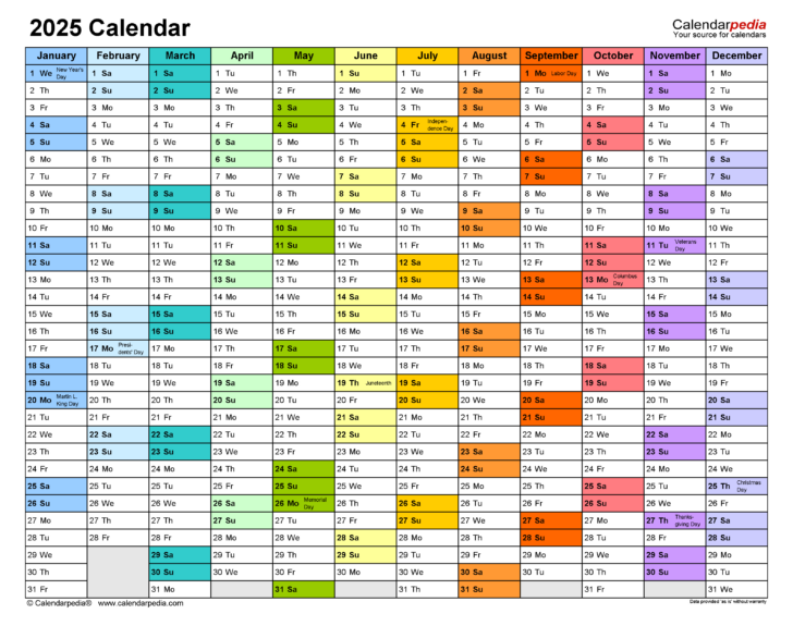 2025 Year View Calendar Printable