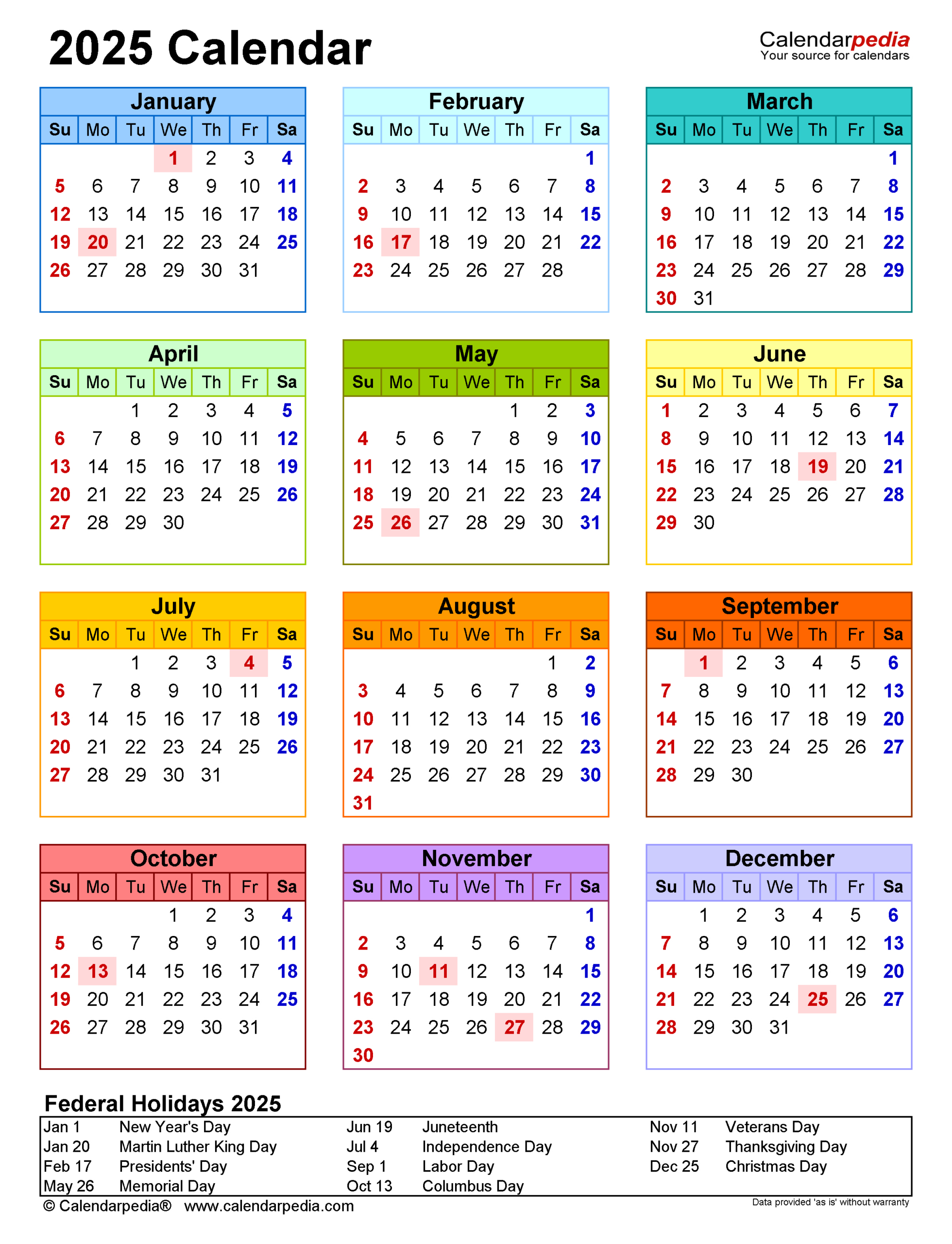 2025 Calendar - Free Printable Pdf Templates - Calendarpedia pertaining to Free Printable Pocket Calendar 2025